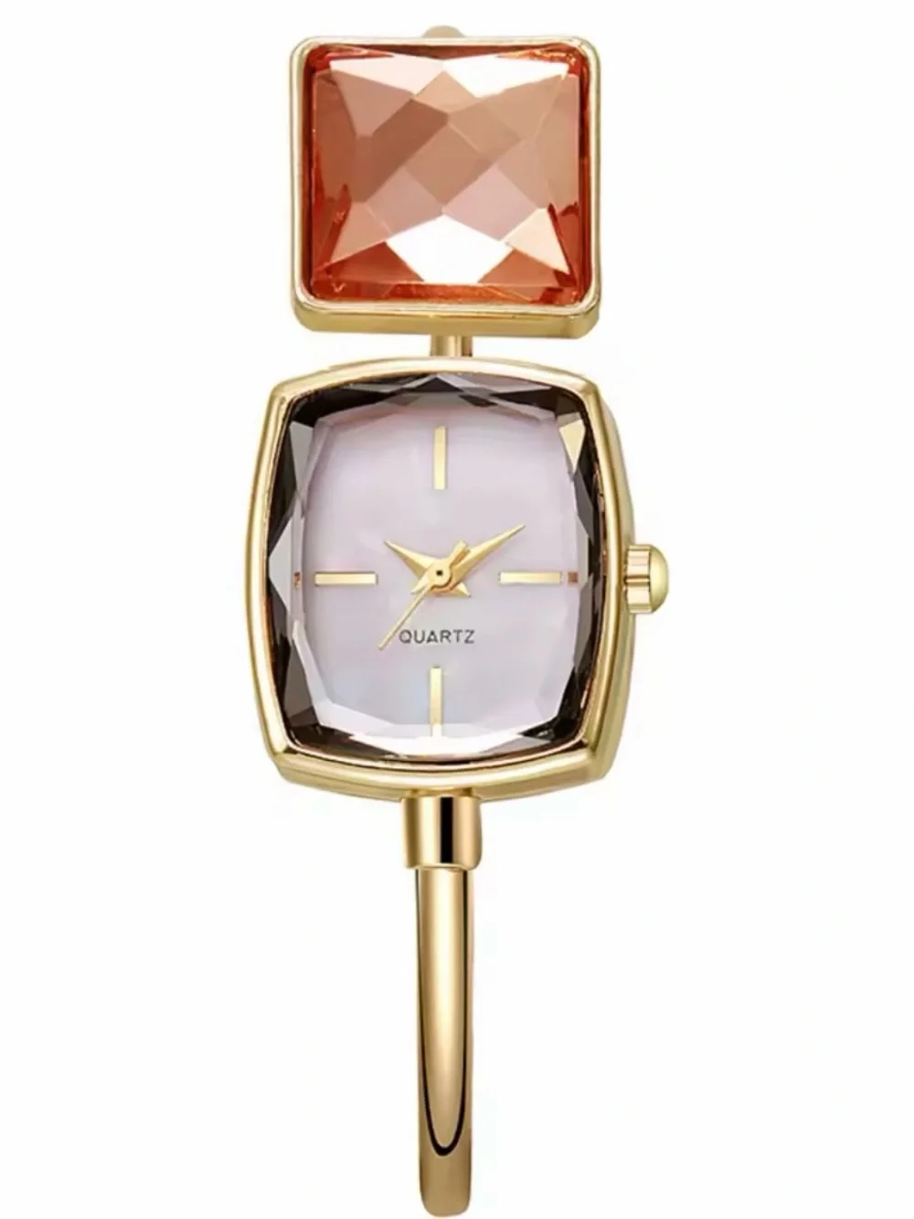 New Kohl’s Gold-tone Bangle Quartz Watch with Pink and Peach Crystal Accents